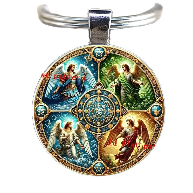 4 Archangels Gabriel Michael Raphael Uriel Keychain – Zinc Alloy Spiritual Bag Charm, Guardian Angel Keyring, Stylish Religious Gift for Men & Women